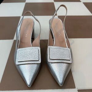 Bells & Becks Luna Silver Leather Sling Back Pump Size 38